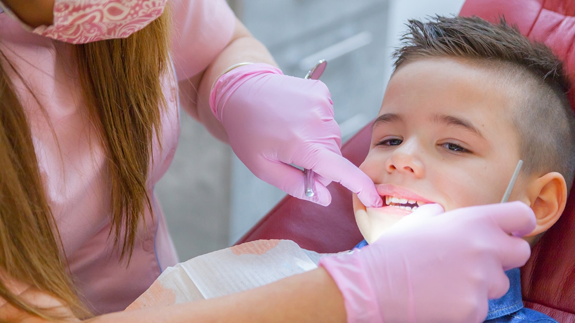 Young boy receiving a dental exam